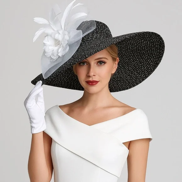 Accessories | Kentucky Derby Hat Black White Wide Brim White  display picture 2